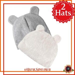 2 Soft Newborn/Infant Hats With Bear Ears NWT